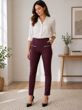 GAP Burgundy High Rise Pants Zip Pocket Slim Work Career Stretch